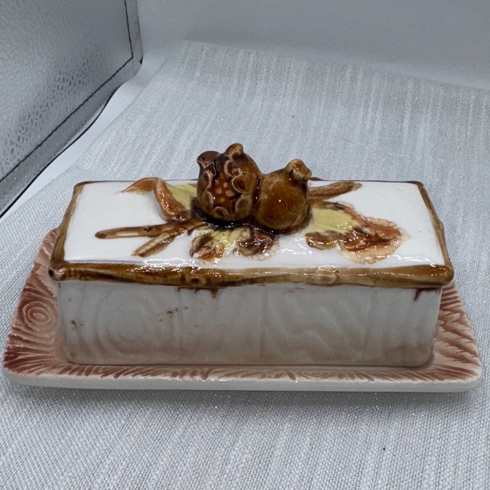 Butter Dish Vintage poss. Sears Roebuck.rustic woodland acorn design